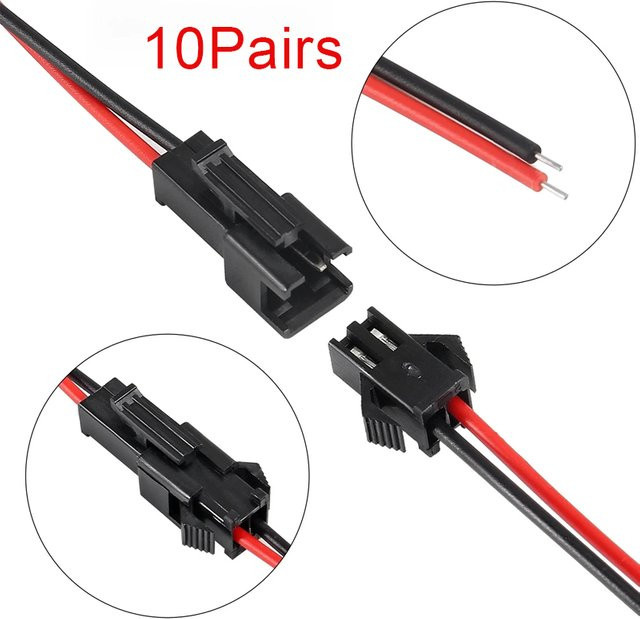 10 Paar 2-polige SM JST Kabel-Buchse und Stecker für LED-Streifen RGB 5050 3528, Farbe: Schwarz, Länge: 10 cm - Bild 1