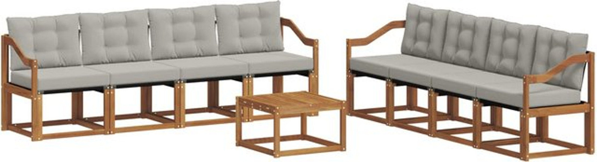 vidaXL Outdoor-Sofagarnitur aus Akazie mit 9-teiligem Set und Textilene-Kissen in Natur und Hellgrau - Bild 1