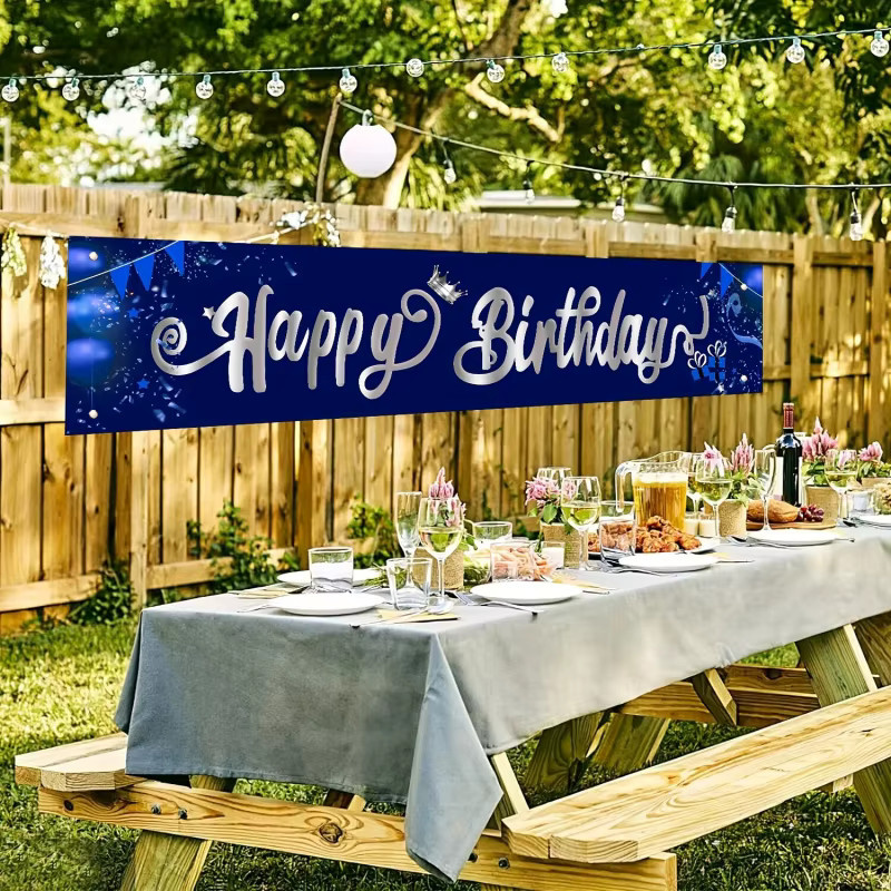 VIKAMA Geburtstagsbanner mit blauer Krone und Buchstaben für Partys, B/H: 180 x 35 cm - Bild 3