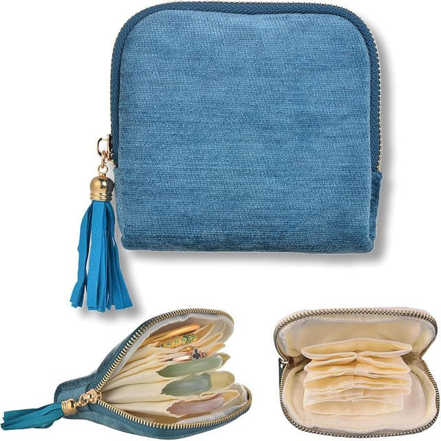 Clyine Schmuck-Aufbewahrungstasche mit mehreren Fächern in Blau für Armbänder und Schmuck auf Reisen - Bild 1