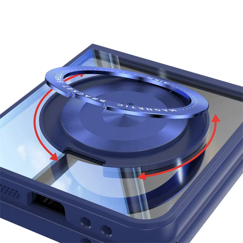Magnetische Samsung Galaxy Z Flip 7FE 6 5 4 3 Handyhülle mit transparentem Gehäuse, mattfarbenem Rahmen in Blau und drehbarem Ringständer für optimalen Schutz - Bild 4