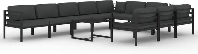 vidaXL 11-teiliges Garten-Lounge-Set in U-Form aus Aluminium mit Kissen, Farbe Anthrazit - Bild 1