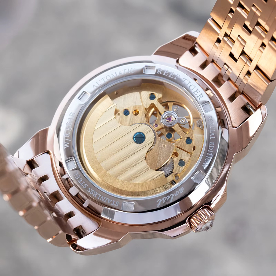 Reef Tiger Automatik-Armbanduhr, Roségold, Diamant, Tourbillon, Herren - Bild 2