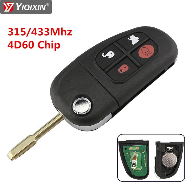 YIQIXIN Auto-Fernbedienungsschlüssel mit 4 Tasten und 4D60 Chip für Jaguar S, X-Typ, XJ, XJR, XJ8, XK, XF in Schwarz (315/433 MHz) - Bild 1