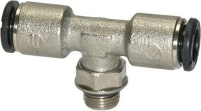 Riegler T-Steckverschraubung click-clock drehbar aus Messing vernickelt G 3/8 a. für Schlauch Ø 12 mm in Silber - Bild 1