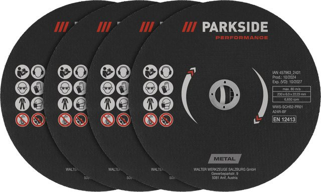 Parkside Performance Winkelschleiferzubehör 230mm Trennscheiben für Metall, Fliesen und Stein, 4-teilig, Schwarz - Bild 1