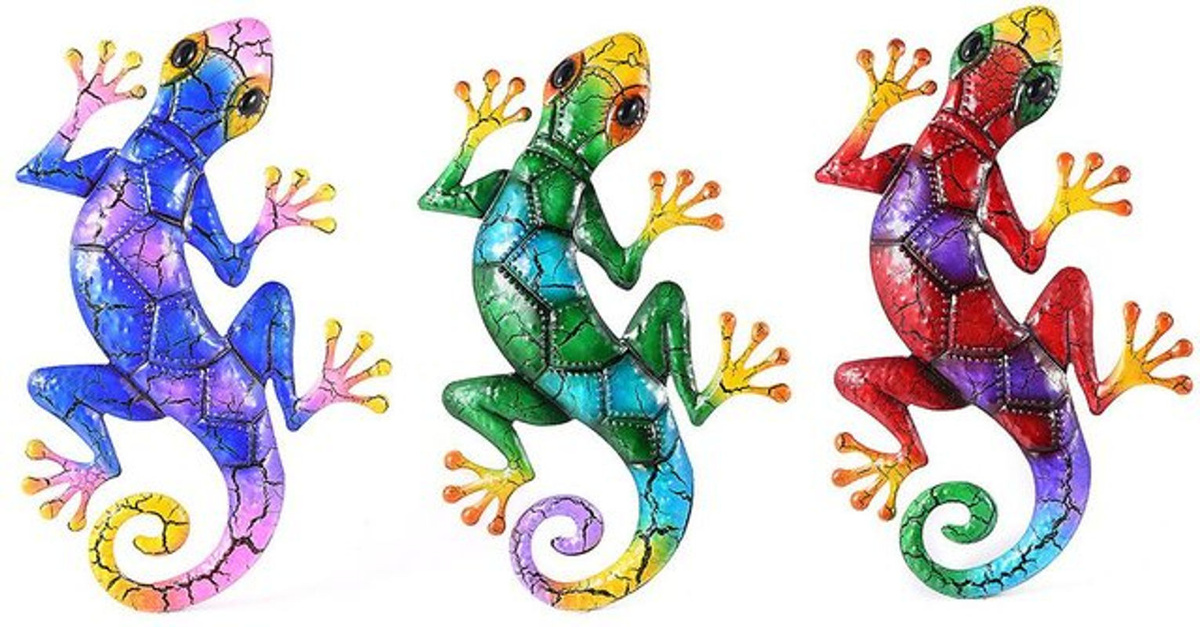 CosyHome 3er-Set Metall-Gekko Wandkunst bunte Tier-Skulpturen zur Wanddekoration für Innen und Außen - Bild 1