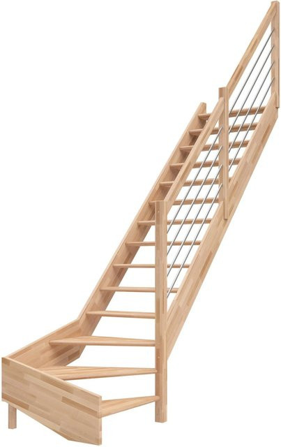 Dolle Raumspartreppe Paris 1/4-gew. Rechts in Buche Braun mit Edelstahlgeländer für eine Raumhöhe bis 318 cm - Bild 1