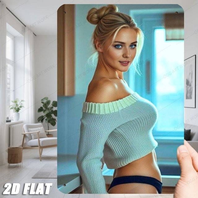 Vintage Wanddekoration aus Metall von Hello Young, Rechteckiges Kunstposter mit Porträt, Breite: 20,3 cm, Höhe: 30,5 cm - Bild 1