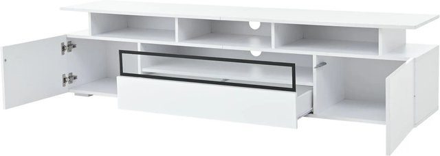okwish TV Schrank Lowboard mit LED-Beleuchtung in Weiß Hochglanz für bis zu 75 Zoll, B/T/H: 180 x 38 x 45 cm - Bild 1