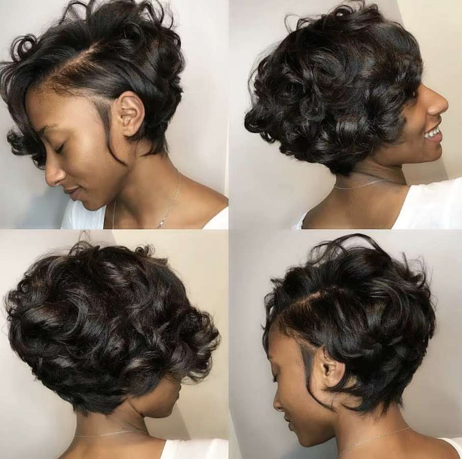 OYM HAIR Pixie-Schnitt Perücke, Echthaar, schwarz, Damen - Bild 4