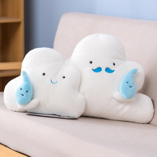 Yiran toy Kawaii Wolkenkissen aus Plüsch in Weiß mit Wolken, Sonne, Mond und Regentropfen Design für deine Heimdeko - Bild 1