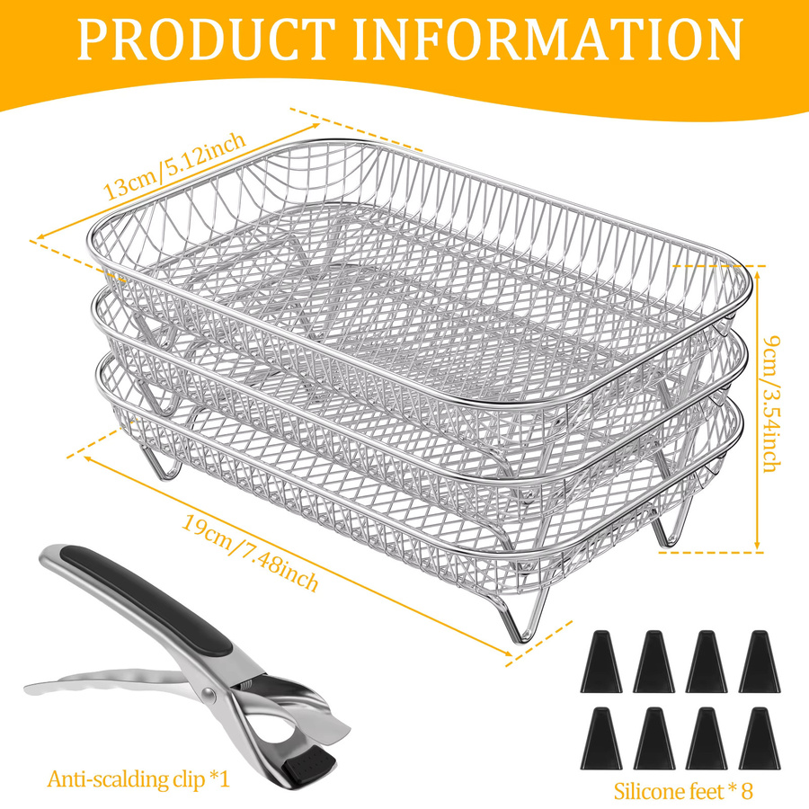 Ninja Luftfritteuse Zubehör Set: 3-lagiges Stapel-Speck-Rack aus Edelstahl in Silber für Ninja Dual Basket - Bild 2