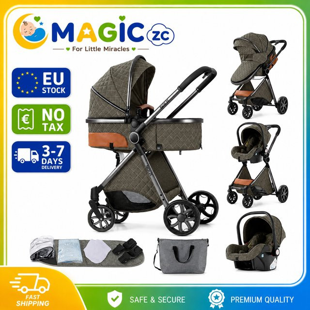 Prokoke 3-in-1 Baby-Reisesystem Kinderwagen Set in Blau mit Babywanne, Buggy und Autositz - Bild 1