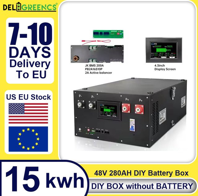 Deligreencs DIY 48V LiFePO4 Batteriepakket Kit mit JK 16S 200A Smart BMS und aktivem Balancer in Schwarz - Bild 1