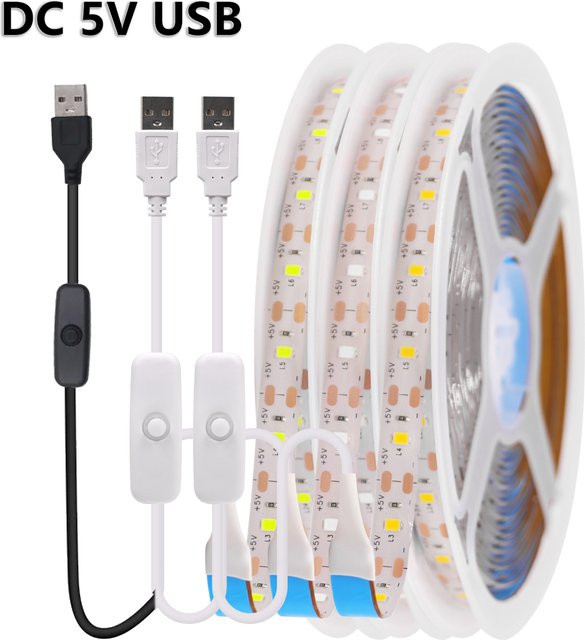 GAHADA RGB USB-LED-Streifen mit EIN/AUS-Schalter, SMD 2835, 60 LEDs/m, wasserdichtes flexibles LED-Band, 5V, Multicolor - Bild 1