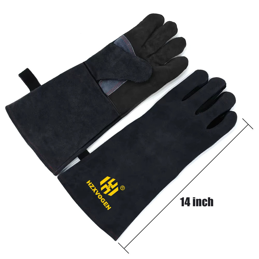 HZXVOGEN Schweißhandschuhe in Schwarz, 14 Zoll hitzebeständige Arbeitshandschuhe für ARC MIG TIG Schweißen und Ofenarbeiten - Bild 2
