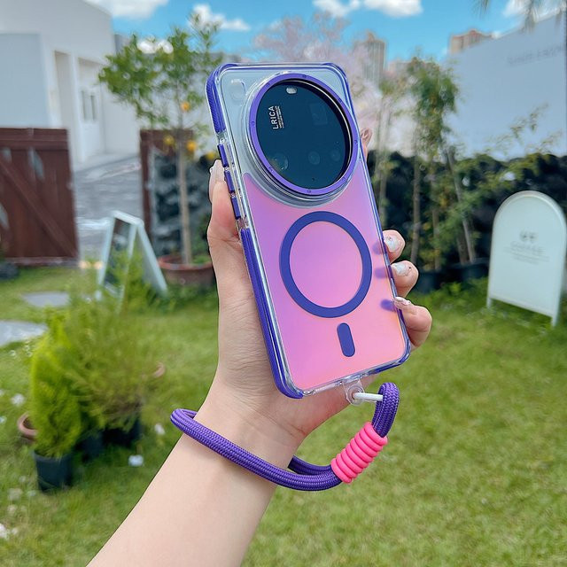 Stoßfeste Magnetische Schutzhülle mit Umhängeband und Laser-Farbverlauf für Xiaomi 15 Ultra, Redmi Note 14 Pro Plus 5G und Redmi Note 14 Pro + 5G, Violett - Bild 1