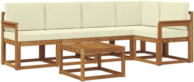 vidaXL Sofa Set aus Akazienholz mit 6 Kissen in Natur und Creme - Bild 1
