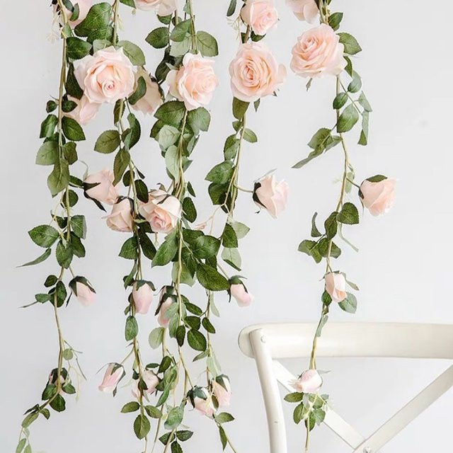Rosa künstliche Blumengirlande mit Rosen und Blättern für Hochzeiten und Partys, Länge: 2 m oder 4 m - Bild 1