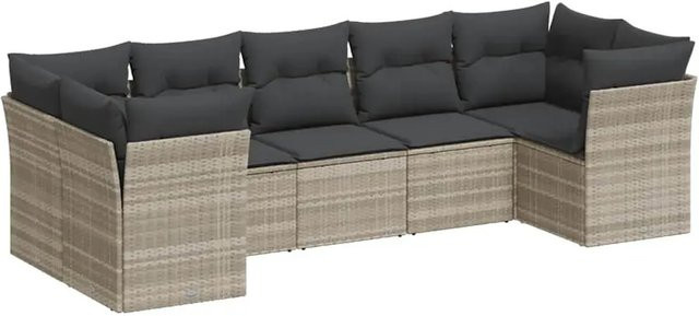vidaXL 7-teilige Garten-Sofagarnitur aus Poly-Rattan mit Kissen in Hellgrau - Bild 1