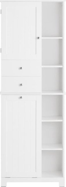 SoBuy Badezimmer-Hochschrank in Weiß im nordischen Design mit Schubladen und Regalfächern, B/T/H: 60 x 37 x 171 cm - Bild 1