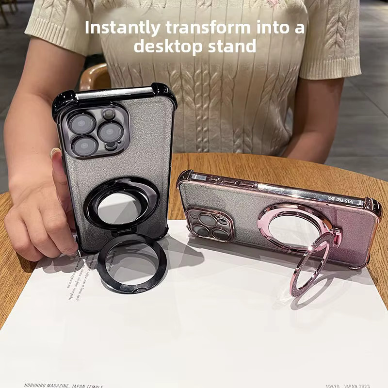 Luxuriöse transparente Handyhülle mit Glitzer-Ring-Spiegel-Standhalterung für Xiaomi 17T 15T Pro 17 Pro Max 14T in Lila - Bild 2