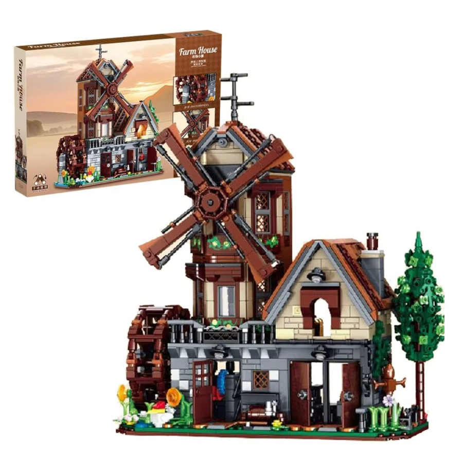 SixBricks Bauernhof, Baustein-Set, Mittelalterlicher Schmied Windmühle Hütte, mit Licht - Bild 5