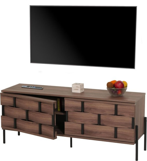 MCW TV-Rack M44 Lowboard in Braun mit 3D-Flecht-Design und Staufächern, Breite: 120 cm, Höhe: 51 cm, Tiefe: 35 cm - Bild 1