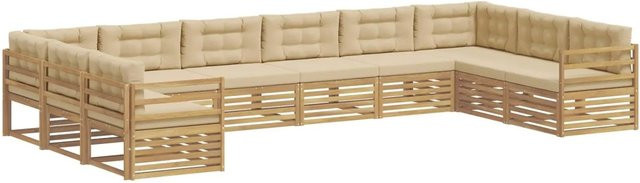 vidaXL Sofagarnitur aus Massivholz Akazie in Beige-Weiß mit Latten-Design und Armlehnen - Bild 1