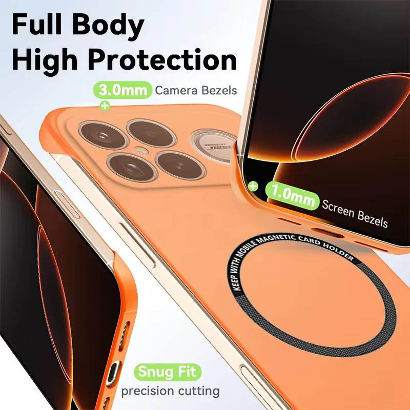 Magnetische rahmenlose Handyhülle für Xiaomi Poco F8 F7 Pro Ultra in Black und Orange mit Skin Feel und Wireless Charging Unterstützung - Bild 3