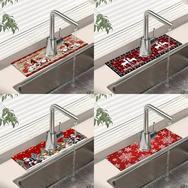 Saugfähige Weihnachts-Wasserhahn-Matte aus Kieselstein in Rot für dein Waschbecken oder die Küche - Bild 1