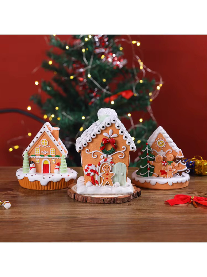 Mairuige Weihnachts-Schneehäuschen aus Keramik als Miniatur-Landschaftsdekoration in Mehrfarbig für Tisch und Fenster - Bild 3