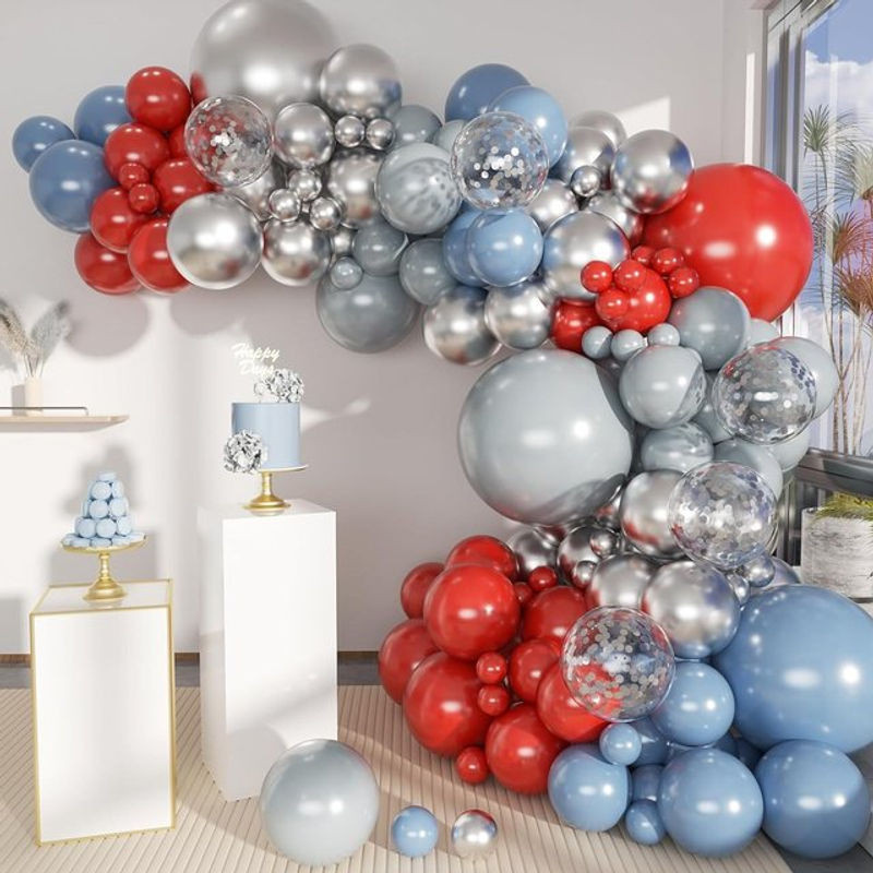 132-teiliges Ballon-Girlandenbogen-Set in Blau, Rot und Silber für deine Party-Dekoration zu Anlässen wie Geburtstag, Hochzeit oder Valentinstag - Bild 1
