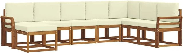 vidaXL Outdoor-Sofagarnitur 8-teilig aus Akazienholz mit Kissen in Natur und Beige - Bild 1