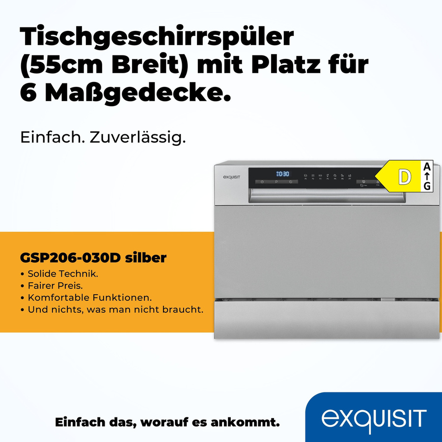 Exquisit Geschirrspüler GSP206-030D in Silber mit automatischer Türöffnung und Schnellprogrammen - Bild 2