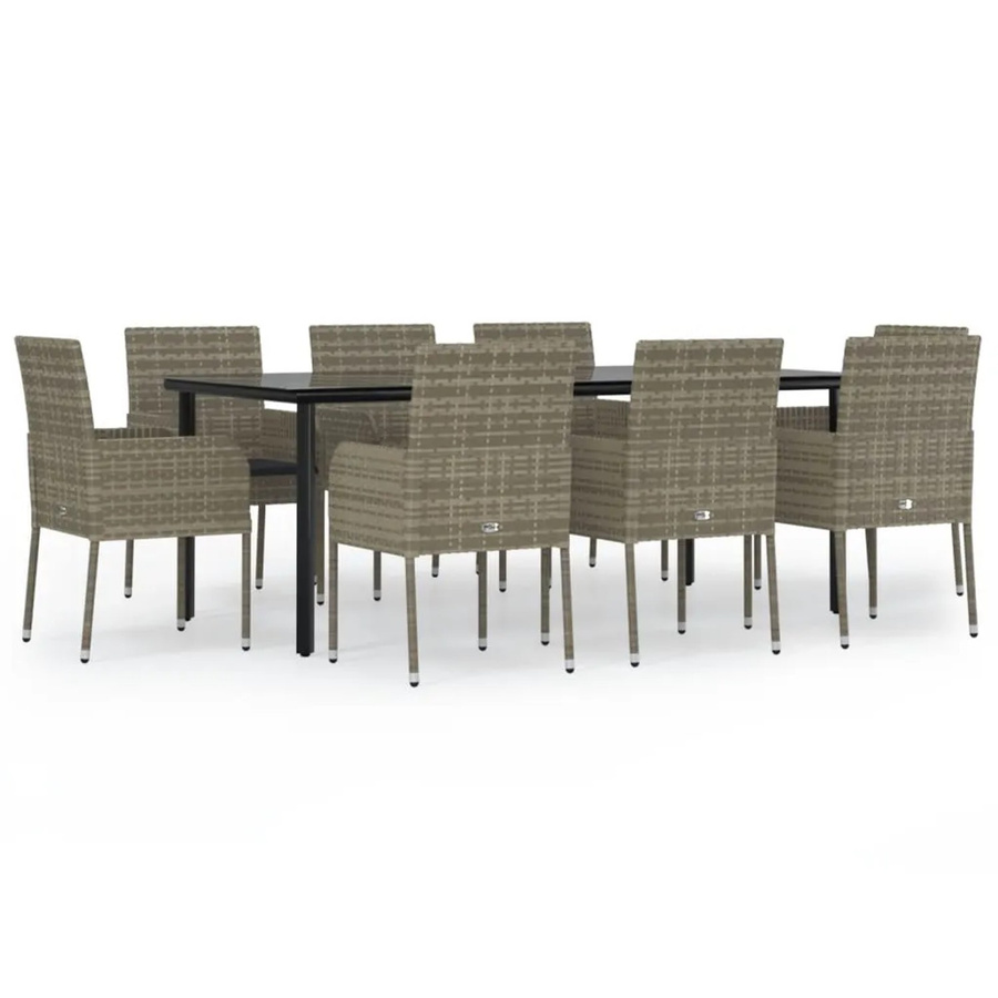 vidaXL 9-teilige Garten-Essgruppe aus Poly Rattan mit Kissen in Schwarz und Grau mit Glastisch - Bild 2