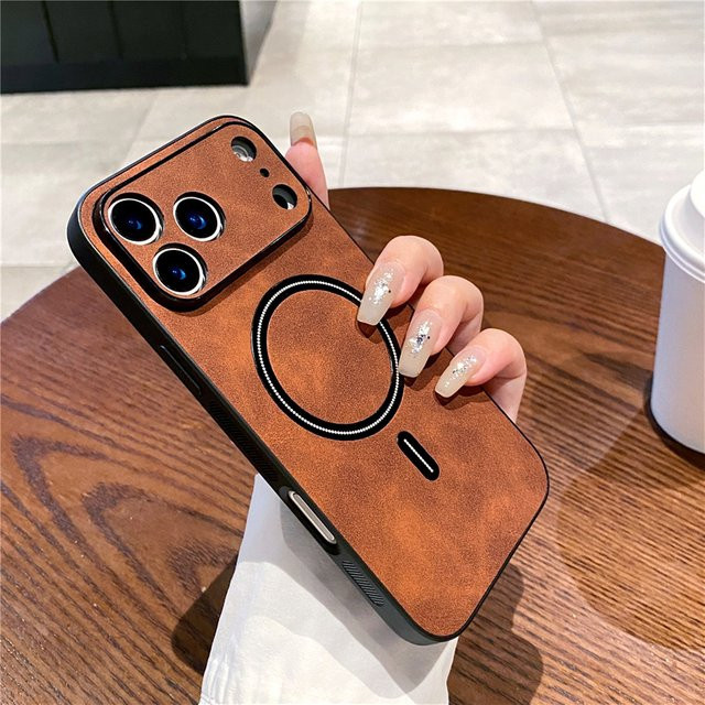 Fudusaidman Magnetische Frosted Case Matte Schutzhülle für iPhone 11 bis iPhone 17 Pro Max mit MagSafe Unterstützung in Blau und Braun - Bild 1