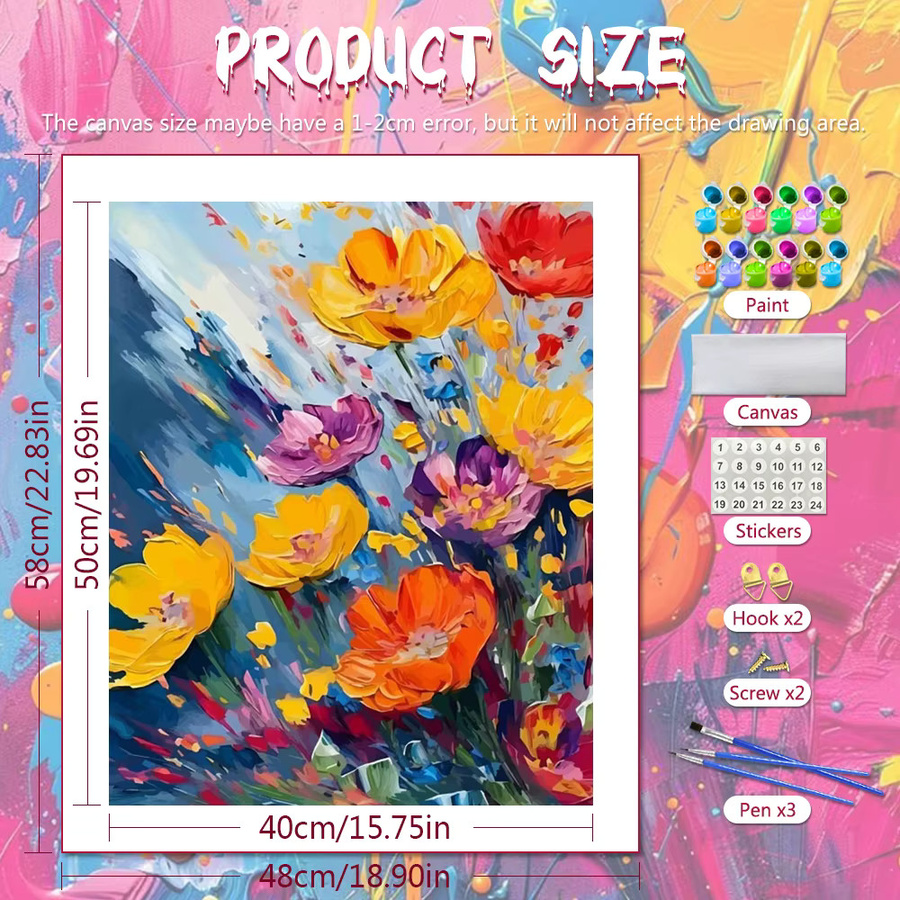 Huacan Malen nach Zahlen Set Blumen-Ölgemälde DIY-Set für Erwachsene in Multicolour - Bild 2