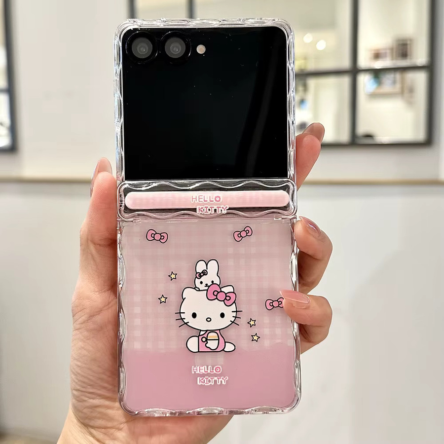 Sanrio Hello Kitty Handyhülle für Samsung Galaxy Z Flip 7 mit gewelltem Rand und Trageband, Multicolor - Bild 1