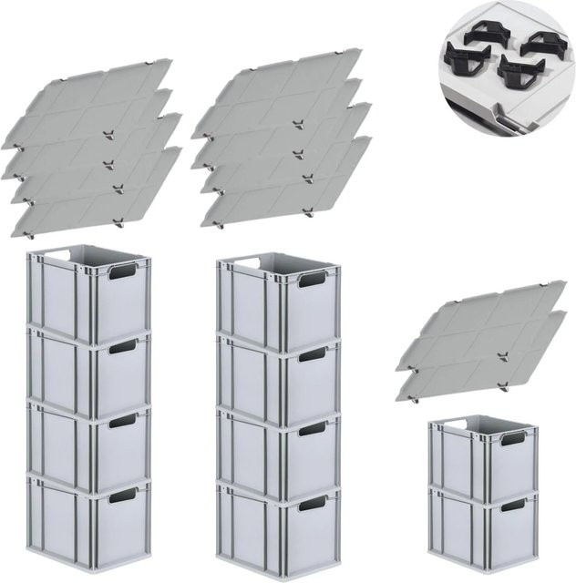 PROREGAL Spar Set mit 10 Eurobox Nextgen Economy inklusive Auflagedeckeln und 4 Schiebeschnappverschlüssen, Schwarz, H x B x T: 32 x 30 x 40 cm, 30 Liter - Bild 1