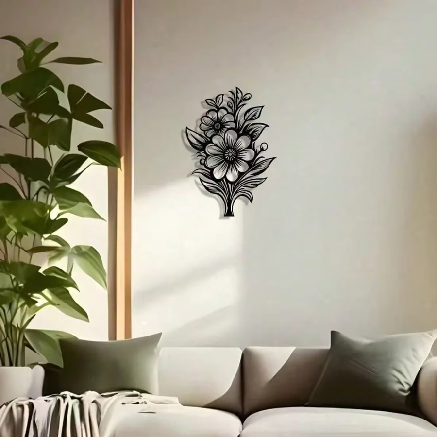 Moderne Blumen-Hängeskulptur aus Metall von CIFBUY in Schwarz als Wandkunst-Dekor für drinnen und draußen - Bild 3