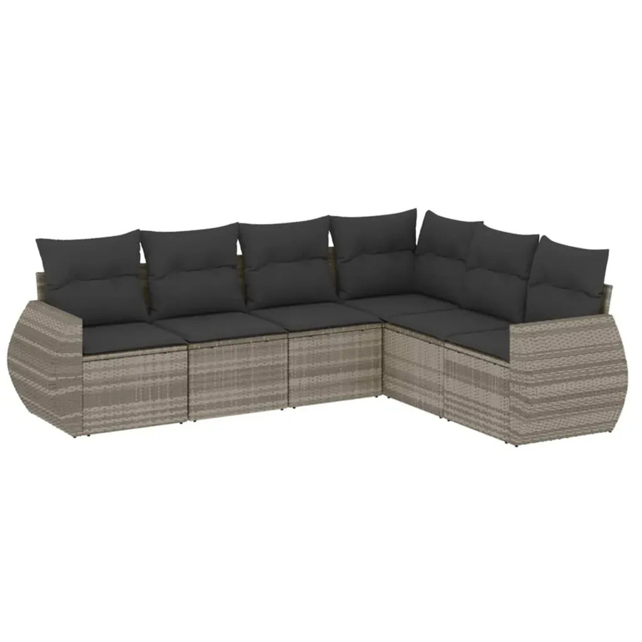 vidaXL 6-teilige Garten-Sofagarnitur in L-Form aus Polyrattan und Metall mit Kissen in Anthrazit/Grau - Bild 2