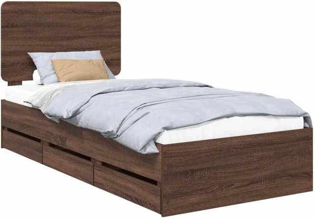 vidaXL Bettrahmen mit Schubladen in Eiche Braun aus Holzwerkstoff, B/T/H: 90 x 200 cm - Bild 1