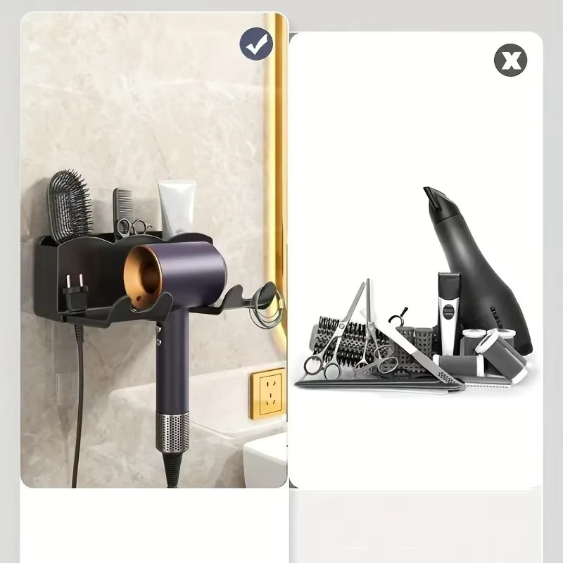 Wandmontierter Haartrockner Halter für Dyson als Badezimmer Organizer aus Kunststoff ohne Bohren in Schwarz oder Weiß - Bild 2