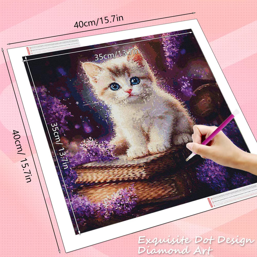 HUACAN Diamond Painting Set Katze mit Fliederblüten in Lila und Multicolour, 5D DIY Diamant-Mosaik für deine Wanddekoration - Bild 2