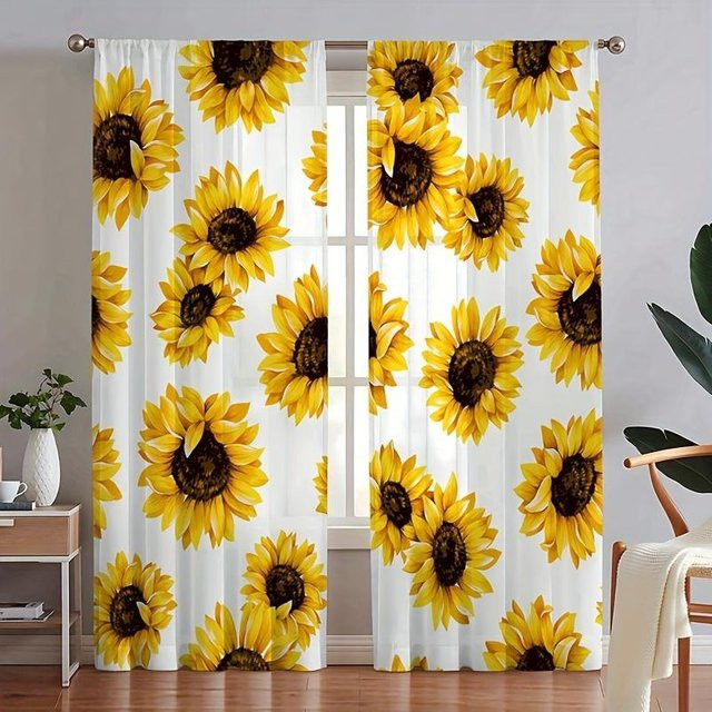 Yiran Furniture Sonnenblumen Vorhänge im nordischen Design, 2er-Set mit floralem Print, Polyester, B: 70 cm, H: 165 cm - Bild 1