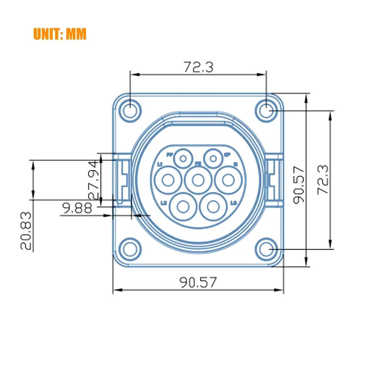 WUFEN EV EVSE Ladebuchse Typ 2 Stecker 63A 3-Phasen 40KW mit 0,5m Kabel in Schwarz für IEC 62196-2 Elektrofahrzeug-Seitensteckdose - Bild 5