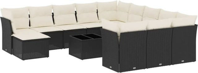 vidaXL 13-tlg Garten-Sofagarnitur mit Kissen aus Poly-Rattan in Schwarz - Bild 1