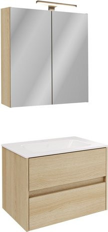 Fackelmann Badmöbel-Set Compact Line in Lindberg Eiche Braun mit Spiegelschrank und 2 Schubladen, B/T/H: 71,0 x 46,5 x 56,75 cm - Bild 1